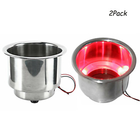 Yi-0051-rd02 2 Pcs 3 Red Led Stainless Steel Cup Drink Holder Marine Boat Camper Amarine Made