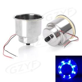 2pcs 12v Blue 8 Led Stainless Steel Cup Drink Holder For Marine Boat Car Truck