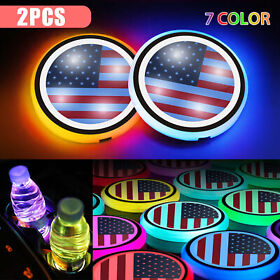 2pcs 7-colors Led Car Cup Holder Mat Coaster Pad Atmosphere Lights Decor Lamp Us