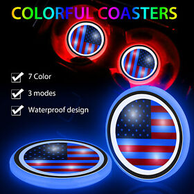 2pcs Led Lights Car Cup Holder Pad Usb 7 Colors Atmosphere Lamp Coaster Mat Us