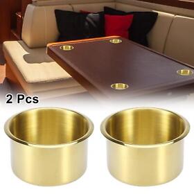 2pcs Stainless Steel Cup Drink Holder Insert Gold Tone For Marine Boats Rvs
