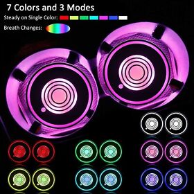 2pcs Usb Changing Car Led Cup Holder Pad Coaster Light 7 Colors Decor Lights Usa