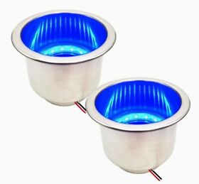 4xam34-9957ledb 4 Pack Blue Led Stainless Steel Cup Drink Holder Boat Rv Camper Car Golf Cart