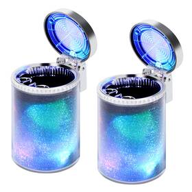 Auszuoi 747832829842 Car Ashtray 2-pack Auto With Led Light One Size Silver