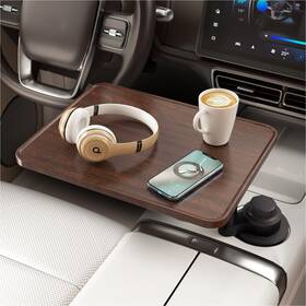 Axvlu Brown-01 Car Desk Laptop Mount 360 Rotation Cup Holder Wooden Tesla Compatible Food