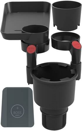 Boss Dady 809909910043 Triple Car Cup Holder Expander Attachable Tray With Adjustable Base And Large