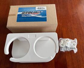 Brocraft 742500816711 Boat Drink Holder For 2 Drinks With Rail Mount Bracket White Color