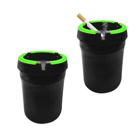Gasedin-1839gd Gasedin Glow In The Dark Car Ashtray 2 Pcs Plastic Butt Bucket With Black
