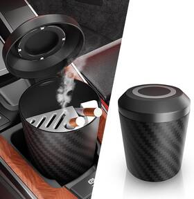 Gk18875 Gkmow 1 Pc Car Ashtray Carbon Fiber With Lid One Size Black