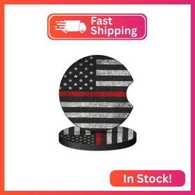 Aa589 Karreal 2 Pcs Car Cup Coasters Red Grey American Flag Universal Non-slip Rubber Coa