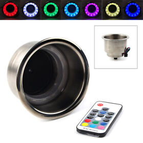 Led Rgb Drink Cup Holder Remote Control Set Fit Marine Rv Truck Stainless Steel