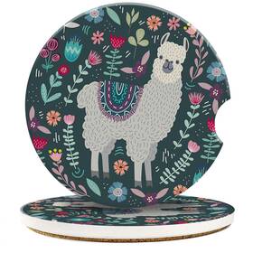 Neidius Au20-t11o2-1c22h08 Car Cup Holder Coasters Cute Llama Floral