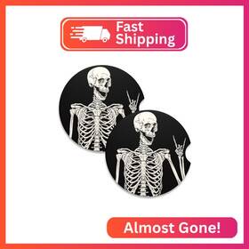Ni-cc-skull-dia2.56 Nipichsha Ni-cc-skull-dia2.56--021 Car Coasters For Cup Holders 2 Pack Absorbent Ceramic Holder