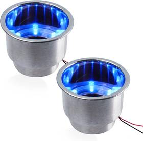 9682 Pebbly Beach 2 Pcs Stainless Steel Blue Led Cup Holder Drink