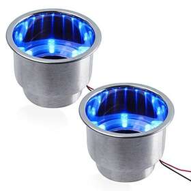 Pebbly Beach 972171699694 2 Pcs Stainless Steel Blue Led Cup Holder Drink Insert With Drain For