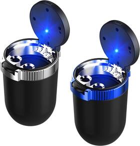 Povtii-1852ca Povtii 2pcs Car Ashtray With Lid Detachable 3.91 3.05 Inches Blue Silver