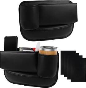 521820 Quadafy 2 Pack Car Leather Cup Holder Gap Bag 3.2 Inch Seat Black