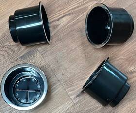 Rg002 Roadless Gear Llc 4 Plastic Cup Holders Insert Universal Rv Boat Truck Marine 3.7 Inch Black And Chrome