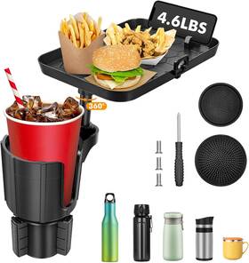 Aaroch0102-xjy Rovtop Car Cup Holder Extender With Tray 3 In 1 Big Organizer Black
