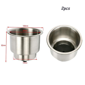 Yi-0053-04 Stainless Steel Cup Drink Holder With Drain And Blue Led Marine Boat Camper 4 Pack