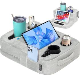 Tcc012 Tabcouchcaddy Couch Cup Holder Tray Pillow - Bed Caddy Sofa Rv And Car Holds Grey