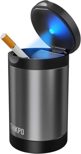 At022 Thikpo Ashtray With Lid Smellproof And Smokeproof Cup 4.33 2.75 Inches Misted Grey
