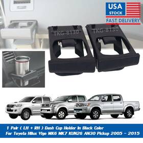 25042561-tgk707 Tkg 8130 2x Black Color Dash Cup Holder Fit Toyota Hilux Vigo Mk6 Mk7 Pickup 2005 - 2015