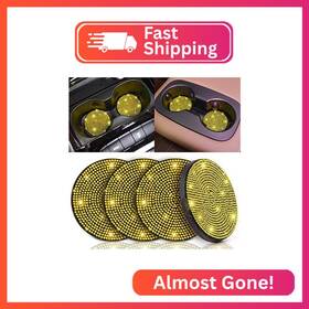 Tobequeen Cz22071106 Yellow Car Cup Holder Coaster 4 Pack Crystal Rhinestone Bling