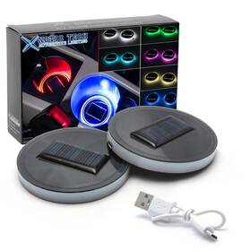 Tl87 Xotic Tech 2pcs Car Cup Holder Lights 7 Colors Usb Charging Solar Led Decor Mat Drinks Pad