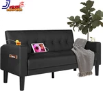 Mid-century Modern 62" Leather Loveseat With Usb Cup Holders & Side Pocket. Fixed Price $336.87.