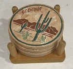 Coaster Set Of 4 Sedona Southwestern Cactus Clay Ceramic Terracotta Cork Holder. Fixed Price $26.95.