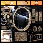 Leopard Print Car Accessories Set - 10 Pieces Steering Wheel Cover, Seat Belt,. Fixed Price $59.99.