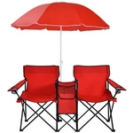 Portable Folding Picnic Double Chair W/umbrella Cooler Beach Camping Red. Fixed Price $59.99.
