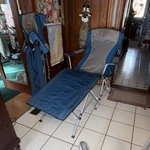 Lewis Clark Folding Camping Chair Blue Gray Metal Frame Cup Holder Carry Bag. Fixed Price $150.00.